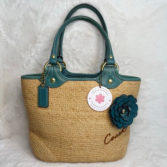 Coach Handbags - y2k Coach Straw Tote Shoulder Bag